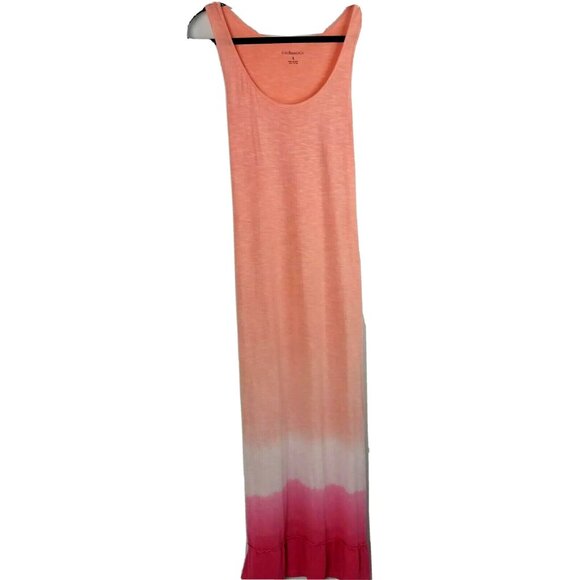 GH Bass Boho Maxi Dress Small Ombre Ruffle Hem Rope Tie Belt Orange Pink - Picture 2 of 3